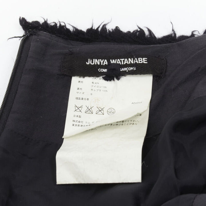 Runway JUNYA WATANABE 2003 black boiled wool frayed punk chain midi skirt S