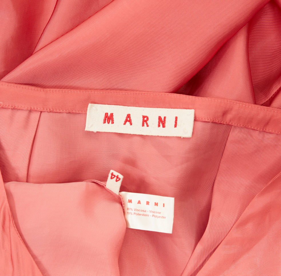 MARNI pink viscose blend draped v neck belted short sleeve mini dress IT44 L