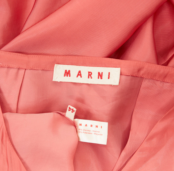 MARNI pink viscose blend draped v neck belted short sleeve mini dress IT44 L