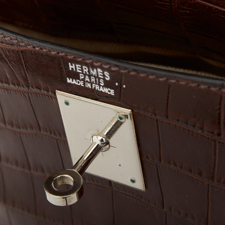 HERMES 2002 Kelly 32 Sellier matte Ebene Niloticus PHW brown handbag