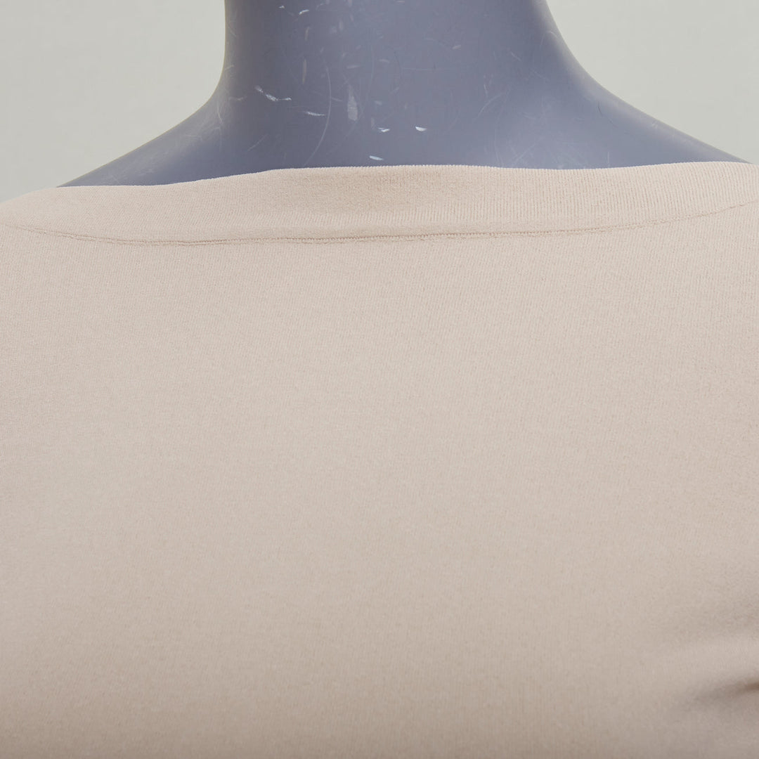 ALAIA light nude viscose blend cropped sleeved bateau neck sweater FR36 S