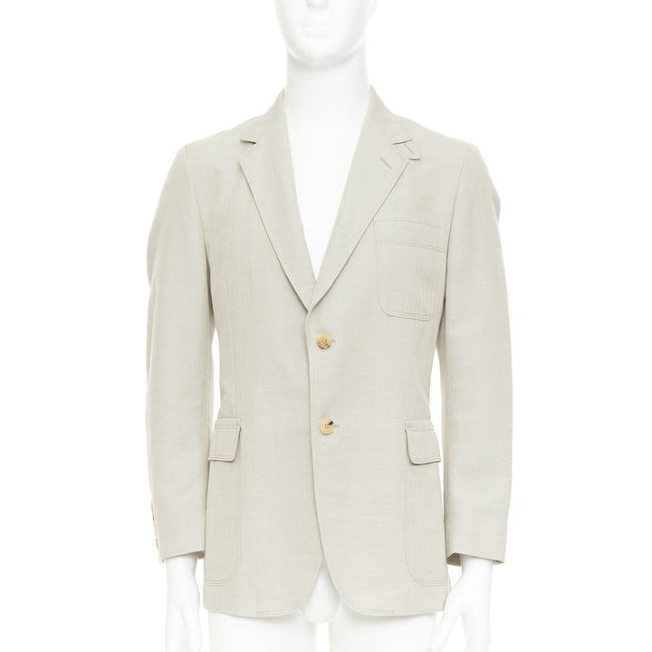 GUCCI Vintage stone cotton mohair single breasted pocket blazer jacket IT52 L