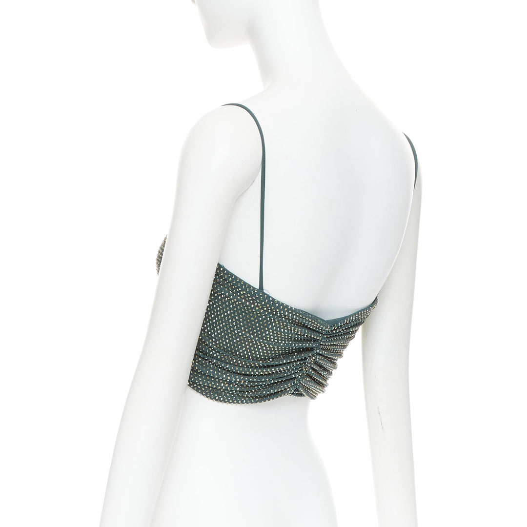 ALEXANDRE VAUTHIER Sage green strass crystal encrusted twist cropped top
