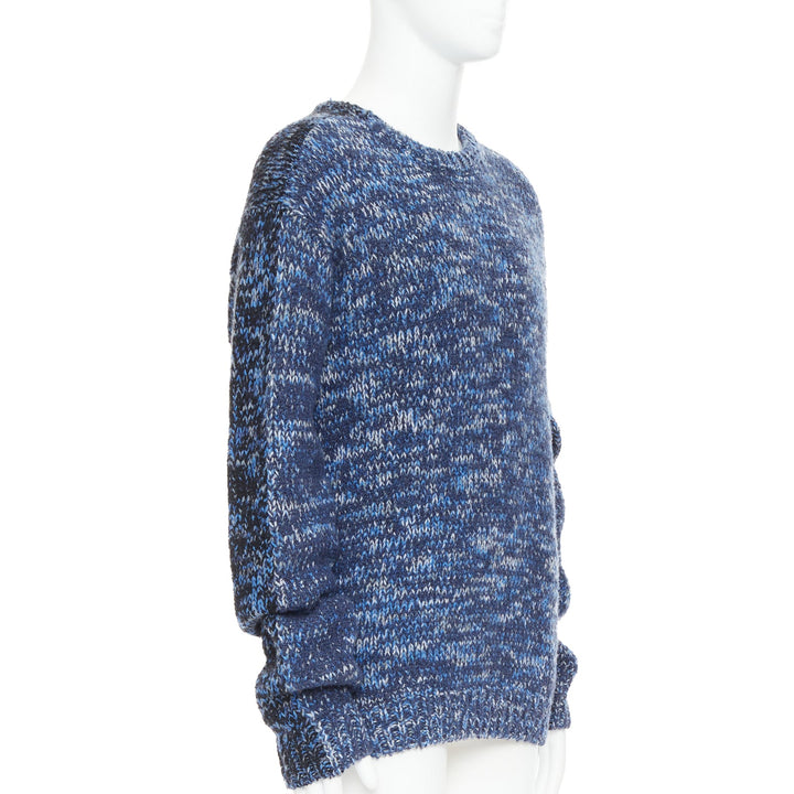 HERMES virgin wool cashmere blend blue melange knit sweater XL