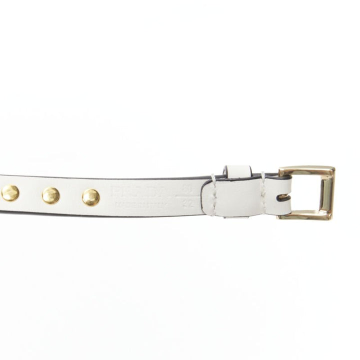 PRADA white leather bow gold punk stud skinny belt 1CC338 80cm 32"