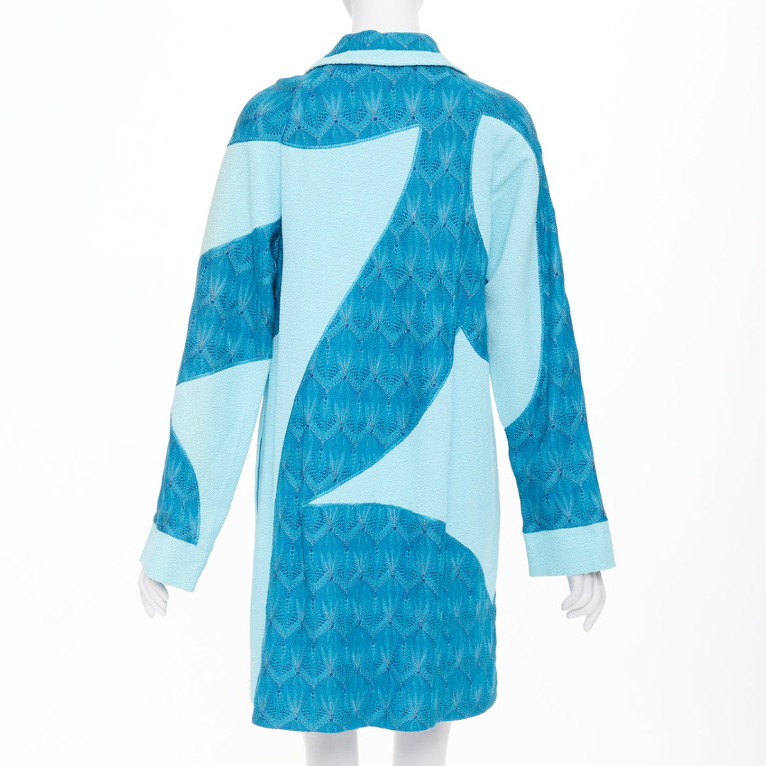 MISSONI Vintage blue patchwork knit pointelle boucle lace wool coat IT42 M
