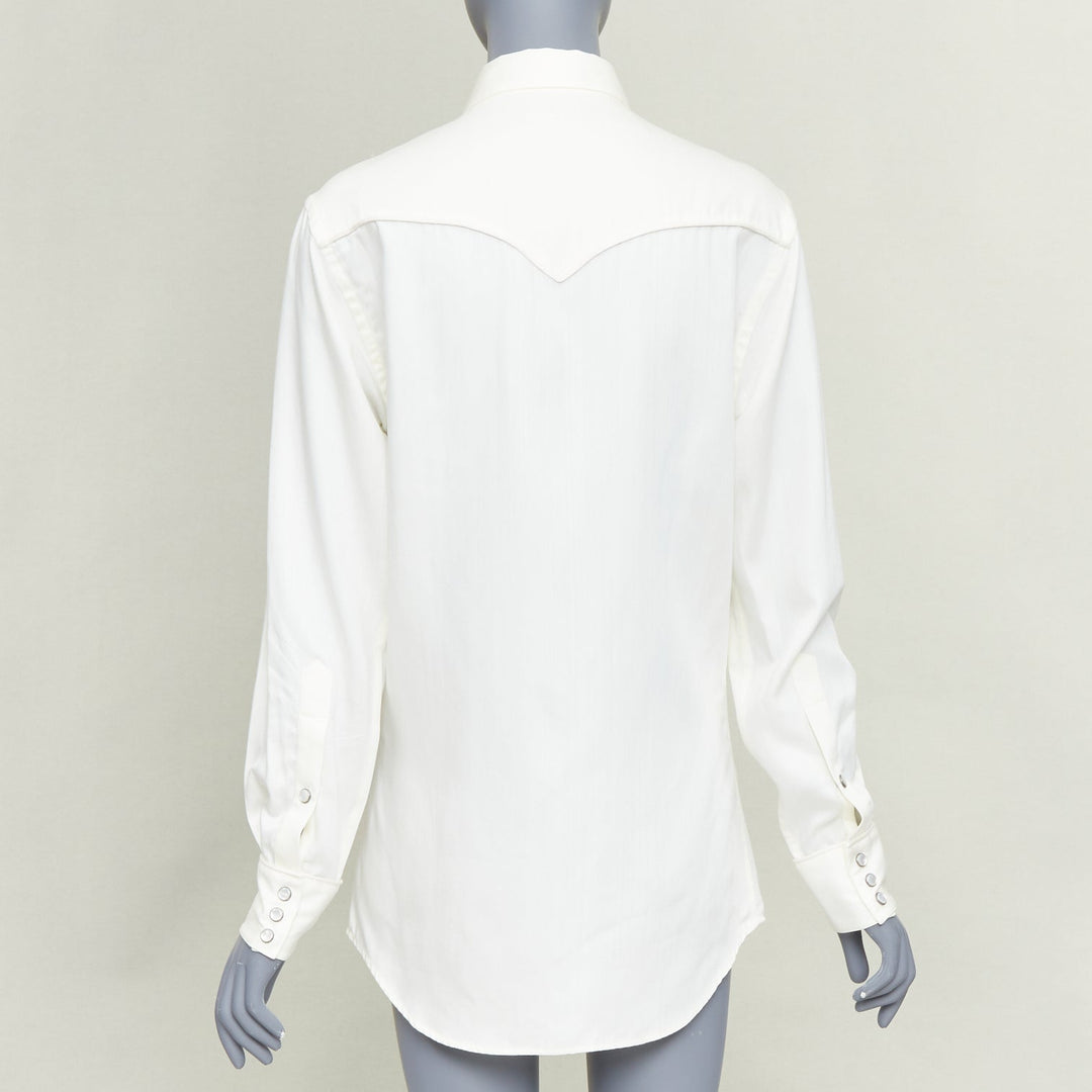 RALPH LAUREN PURPLE LABEL white cotton twill smile yoke western button shirt S