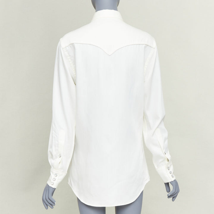 RALPH LAUREN PURPLE LABEL white cotton twill smile yoke western button shirt S