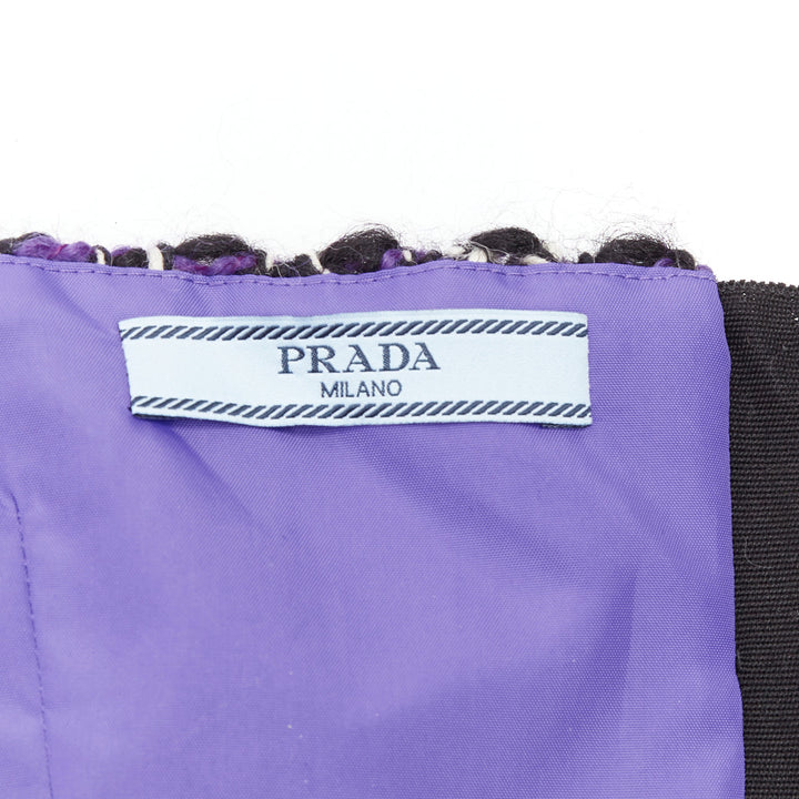PRADA 2018 Runway purple wool tweed rubber badge strapless bustier tube IT40 S