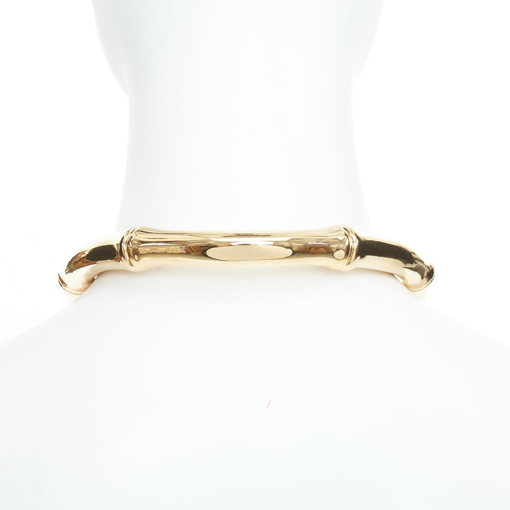 GUCCI 2025 Runway Ancora bamboo motif yellow gold tone brass choker necklace