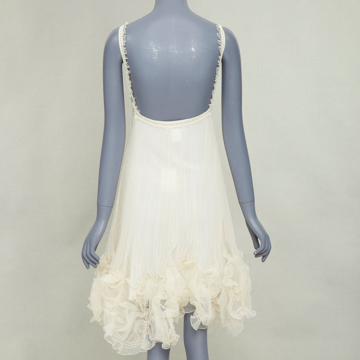 ADAM JONES Vintage ivory knitted bralette pleated ruffle boho slip dress S