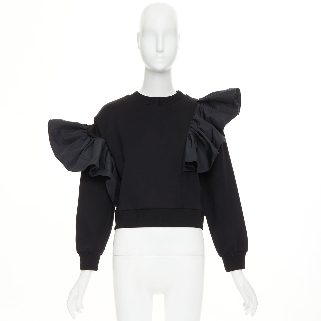 ALEXANDER MCQUEEN 2021 Exploded Ruffle black pullover sweater top IT36 XXS