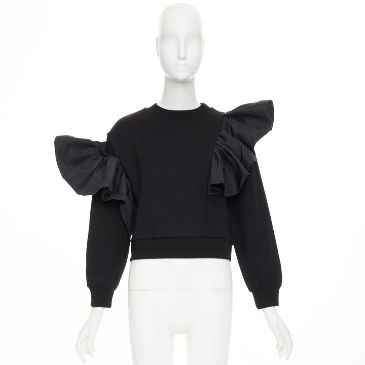 ALEXANDER MCQUEEN 2021 Exploded Ruffle black pullover sweater top IT36 XXS