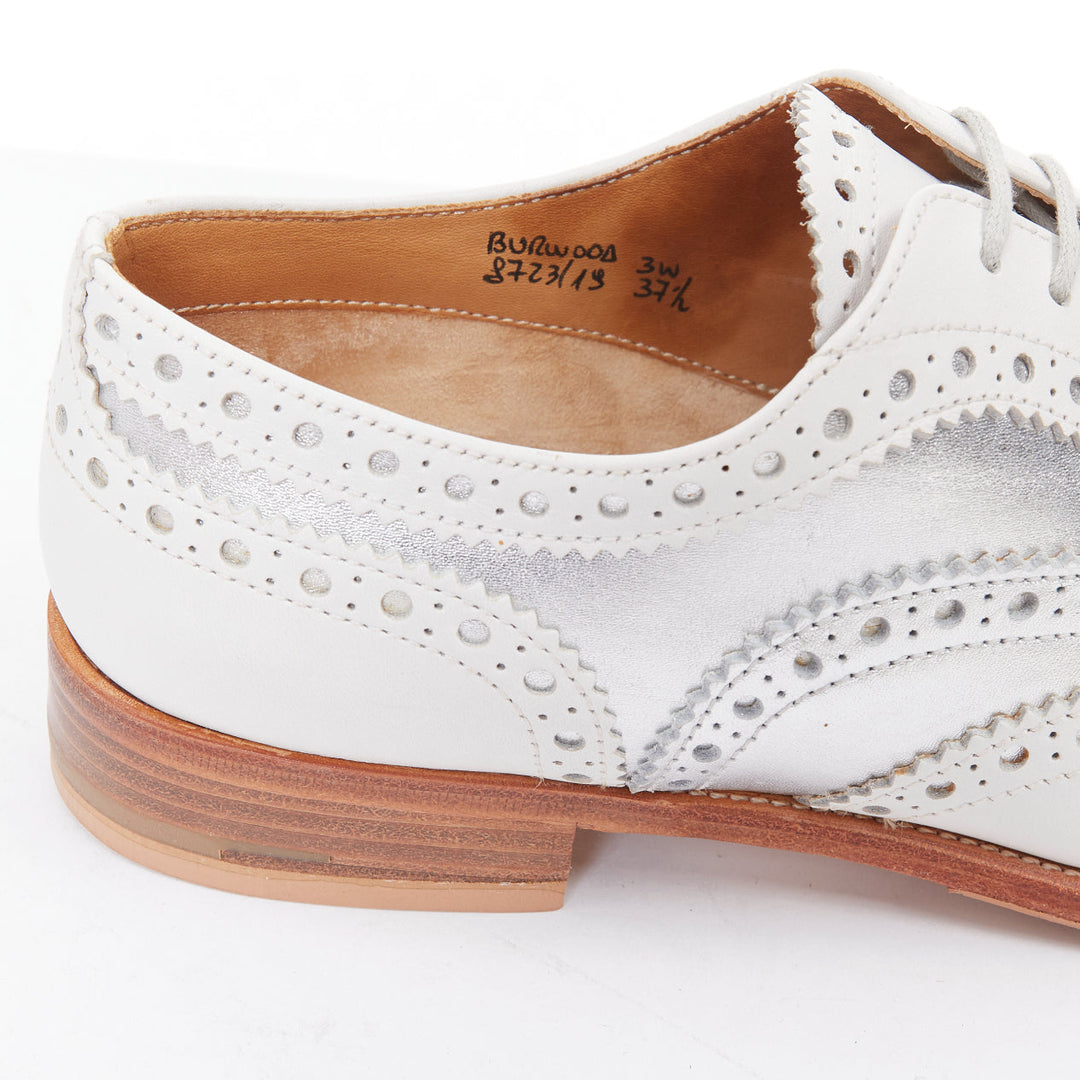 CHURCH'S Burwood white matte silver wingtip oxford brogues EU37.5