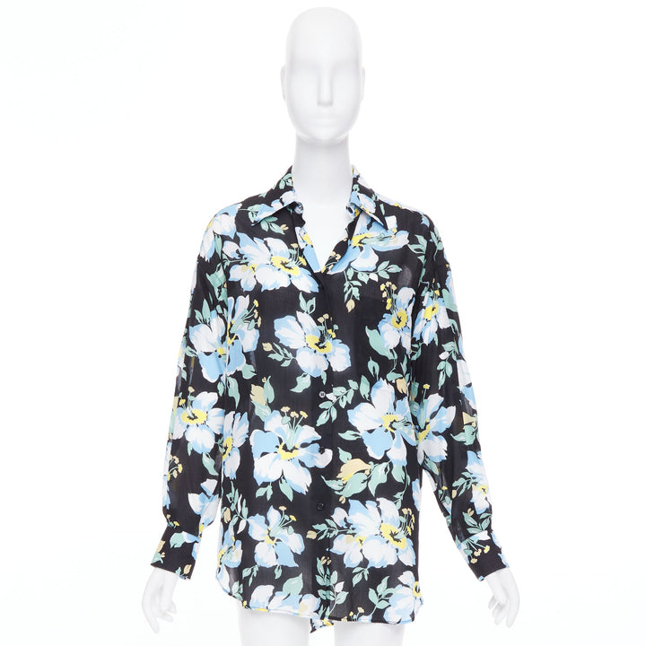 TOM FORD blue yellow black floral print lyocell button up relaxed shirt IT38 XS