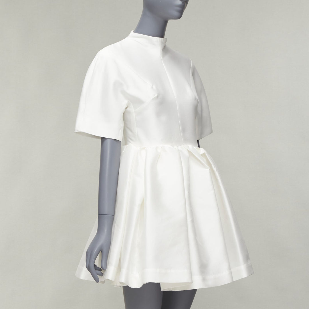MARQUES ALMEIDA white silky darted bust fit flare high neck cocktail dress XS
