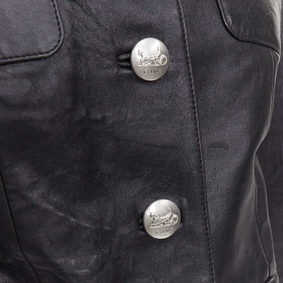 CELINE 2021 Hedi Slimane Chasseur black lambskin button cropped jacket
