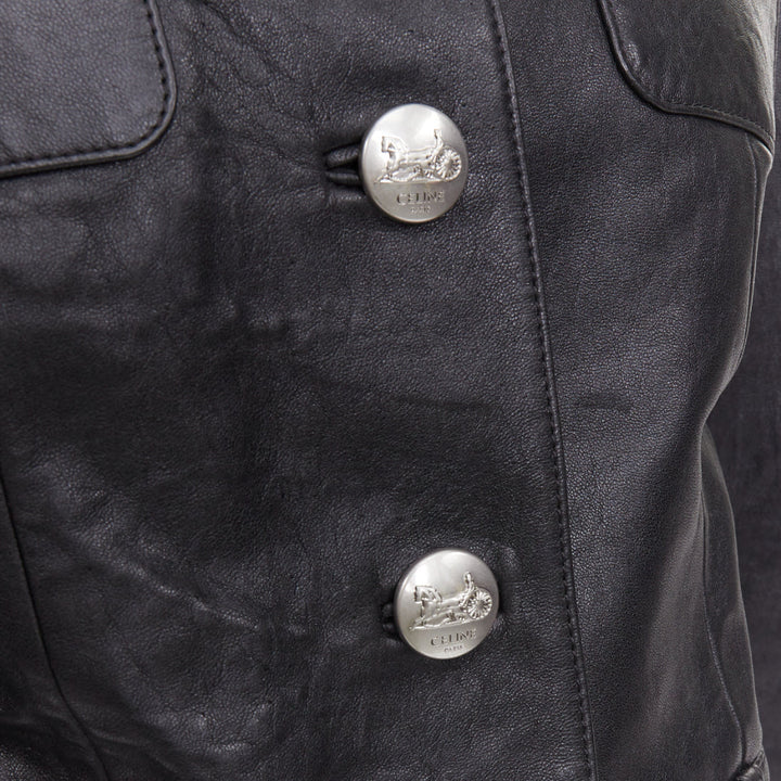 CELINE 2021 Hedi Slimane Chasseur black lambskin button cropped jacket