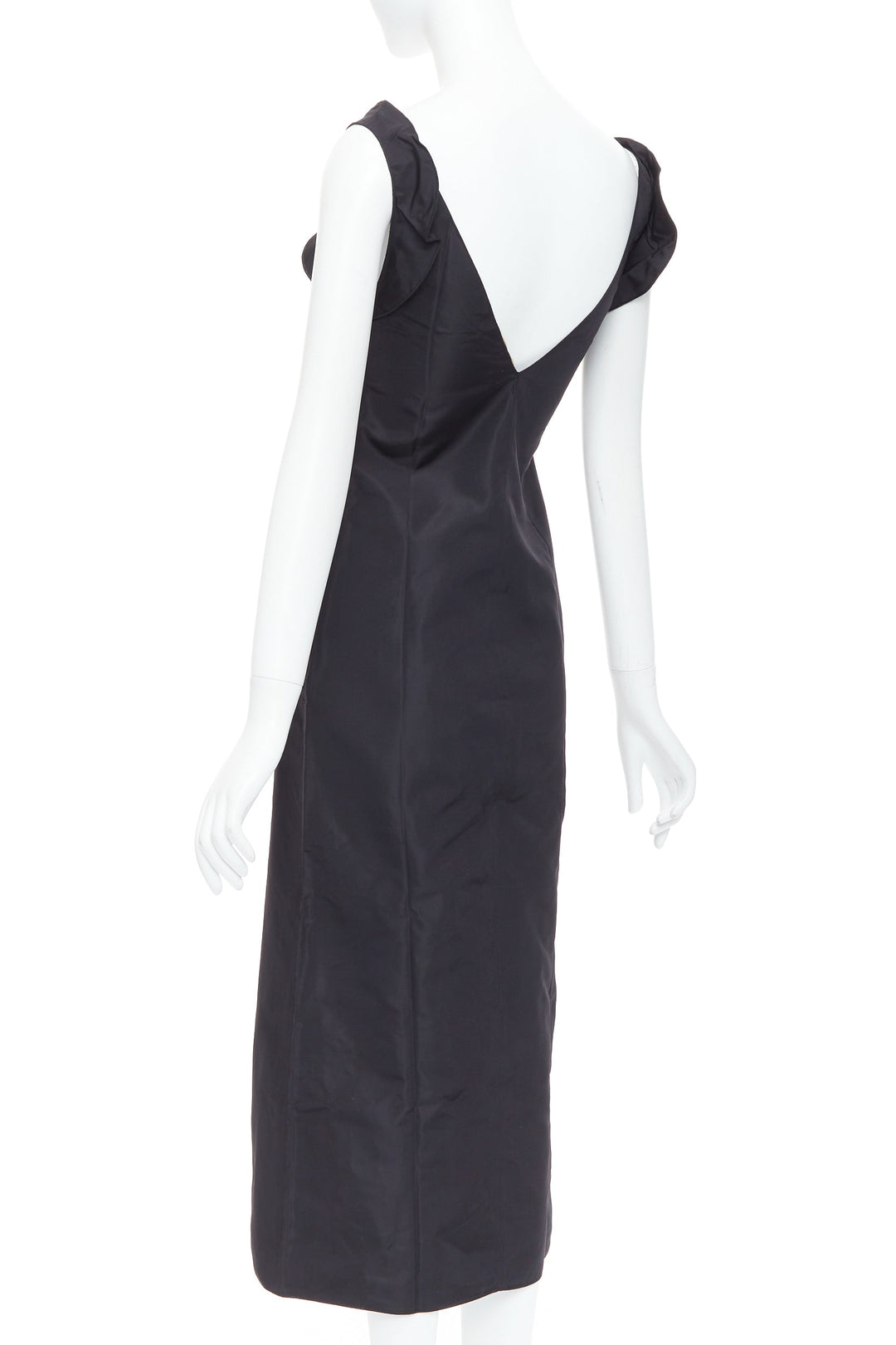 MIU MIU 1990s Vintage black silk blend ruffle strap V back dress IT38 XS