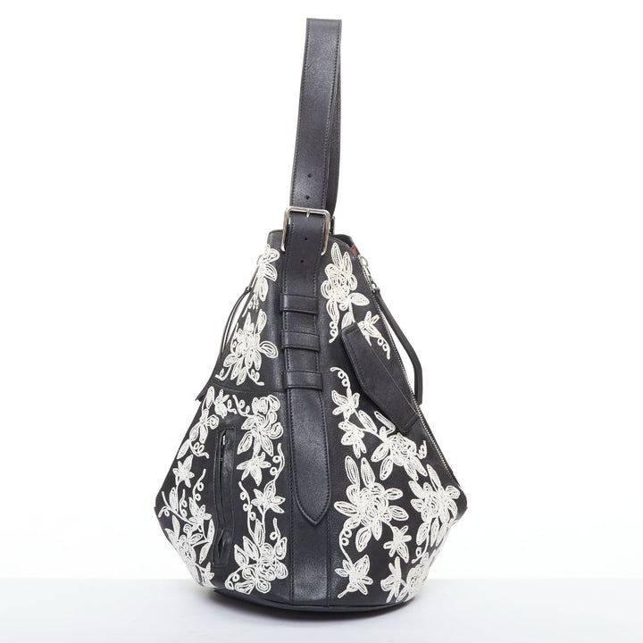 rare ALEXANDER MCQUEEN black white floral embroidered red plaid biker hobo bag