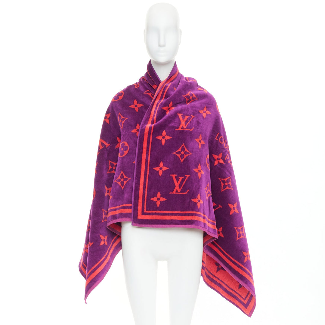 LOUIS VUITTON Vuittamins  pink purple cotton LV monogram beach towel