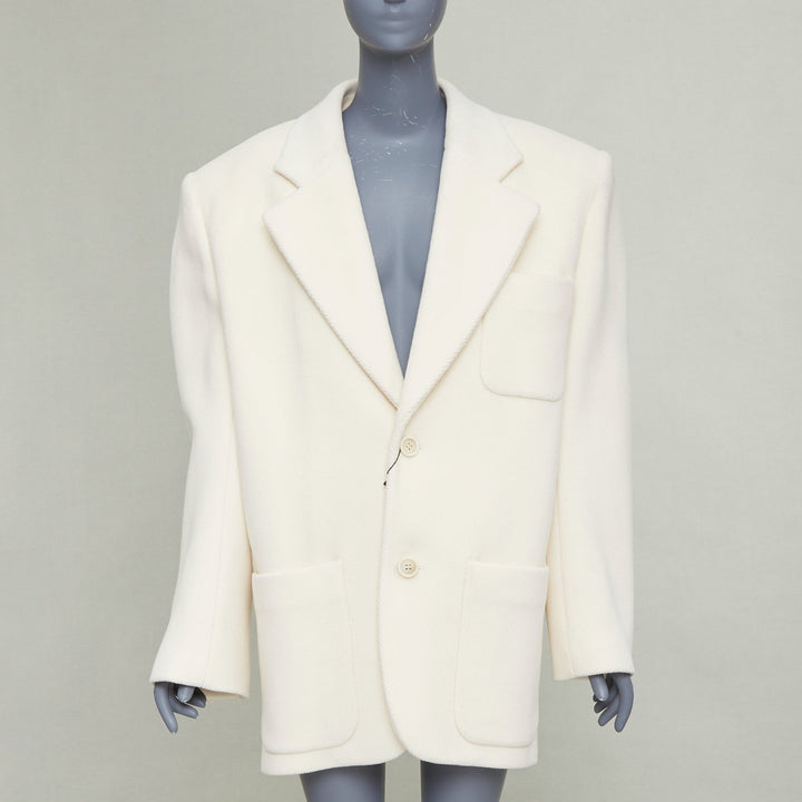 SAINT LAURENT 2023 Runway ocru chevron wool Extreme Power shoulder blazer OS