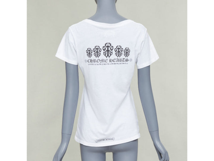 CHROME HEARTS white cotton black logo print U-neck tshirt L