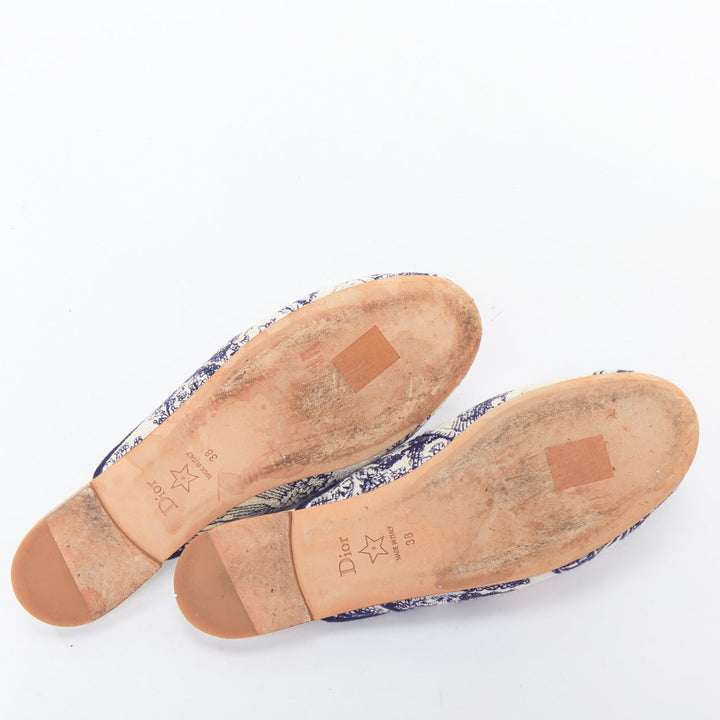 CHRISTIAN DIOR Off navy Toile de Jouy print canvas mule flats EU38