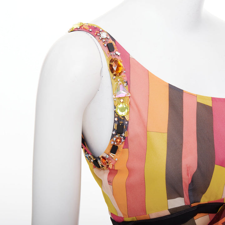 EMILIO PUCCI pink orange hue 100% silk kaleidoscopic swirl beaded dress IT40 S