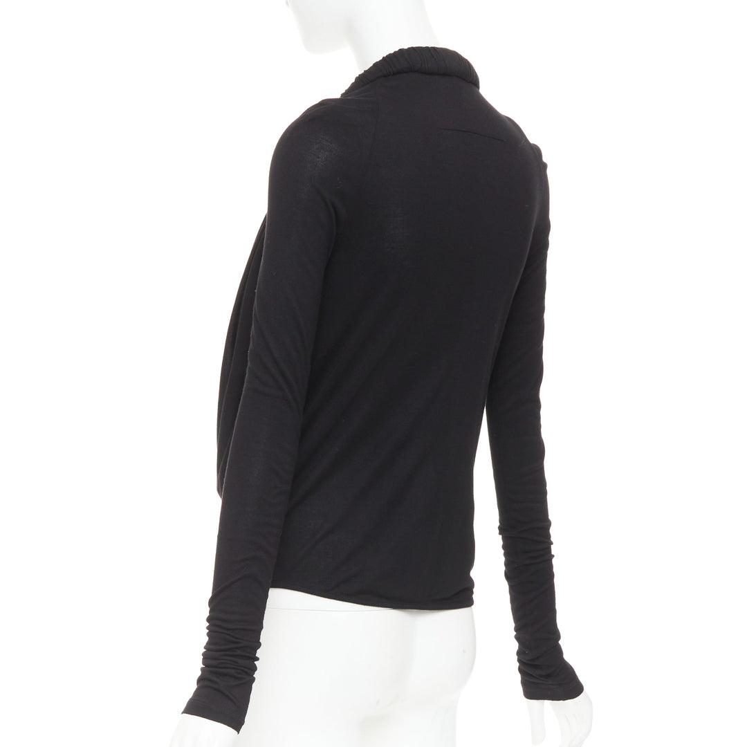 GIVENCHY black draped plunge cowl neck twist rope long sleeves top