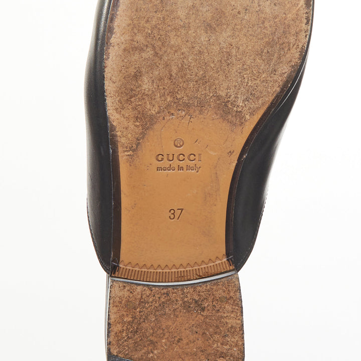 GUCCI Princetown black leather horsebit backless classic loafer mules EU37