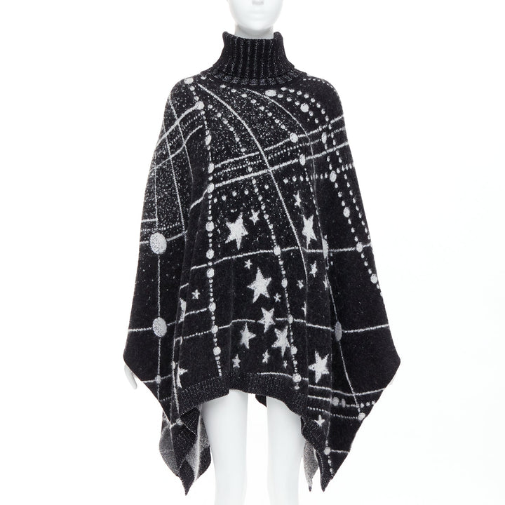 SAINT LAURENT 2018 Constellation black white astrology intarsia poncho cape S