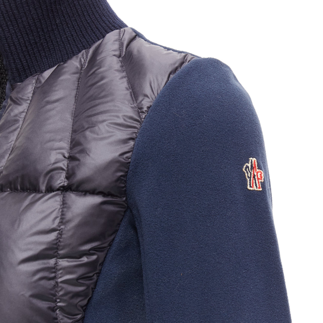 MONCLER Norme Afnor navy directional stitching padded goose down jacket XS