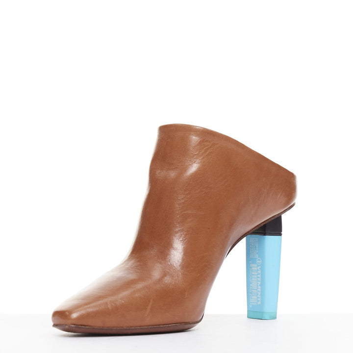 VETEMENTS Highlighter brown leather blue architectural heel mules EU35