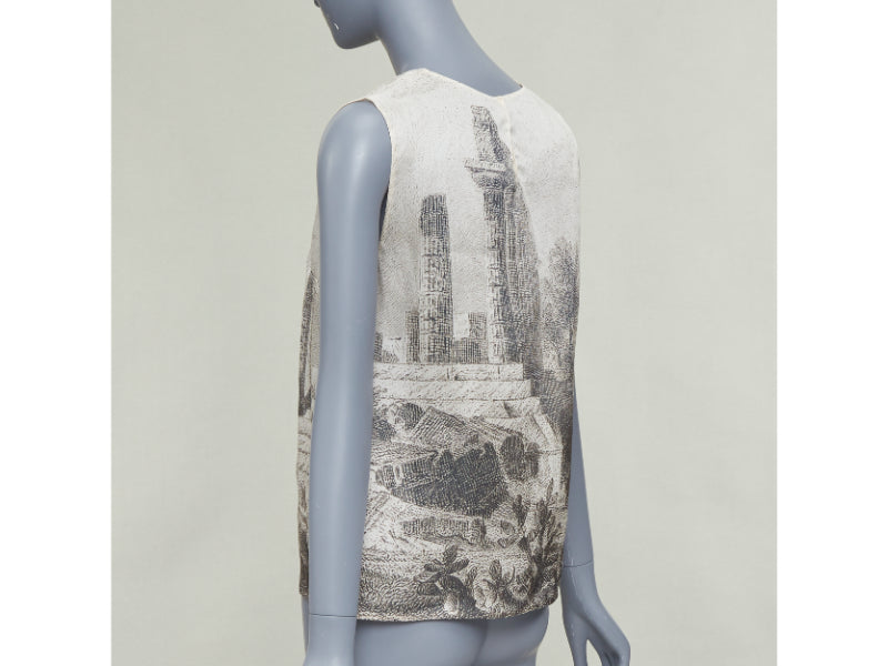 DOLCE GABBANA 2014 100% silk Greek Temple Ruins print sleeveless top IT40 S