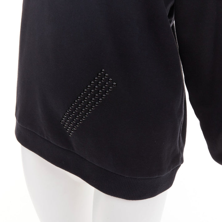 CHRISTOPHER KANE black cotton ruffle frill cut out shoulder studded sweatshirt S