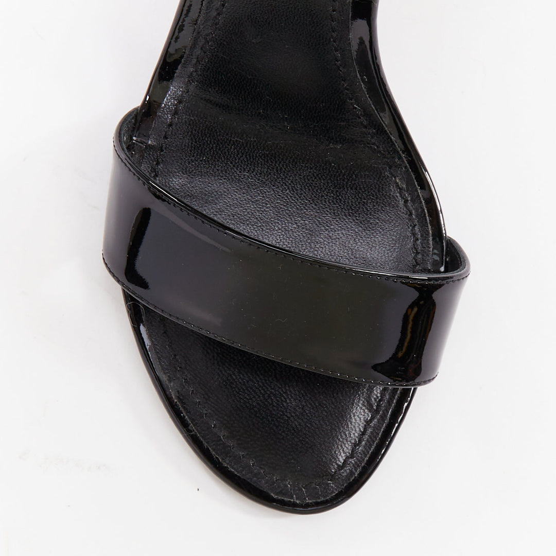 rare LOUIS VUITTON Call Back black patent fur trim LV ankle strap heels EU38.5
