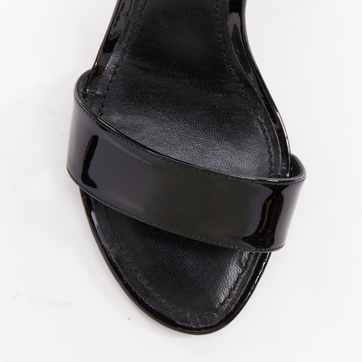 rare LOUIS VUITTON Call Back black patent fur trim LV ankle strap heels EU38.5