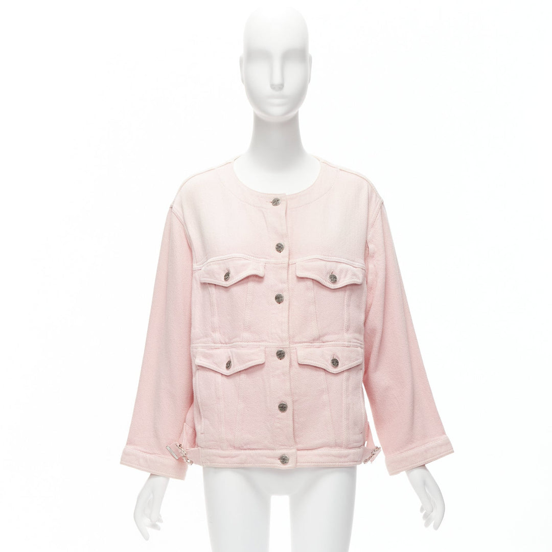 CHANEL 2019 pink cotton 4 pockets CC buttons collarless oversized jacket FR34 XS