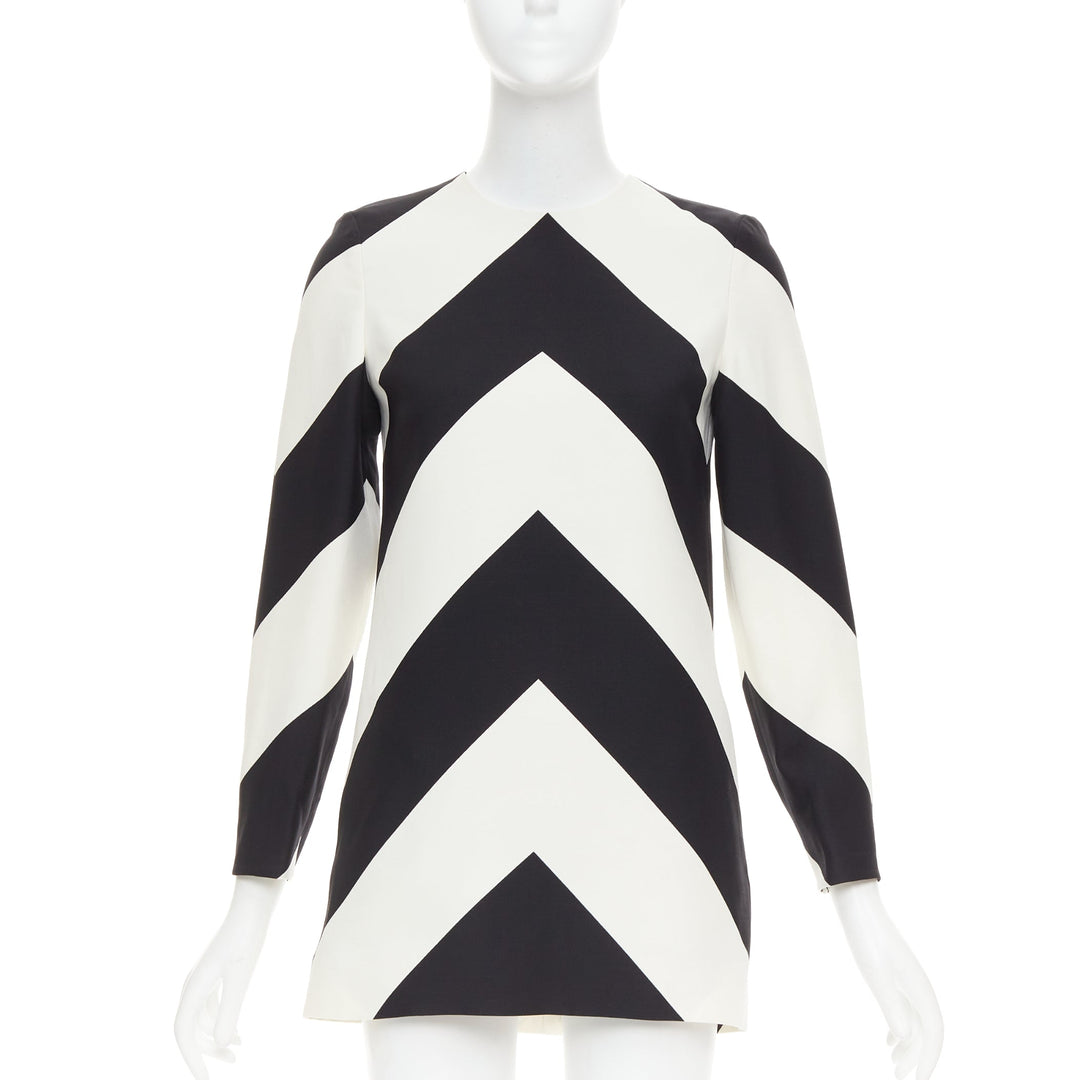 long sleeve black and white chevron dress Valentino Black & White Chevron Cape Dress