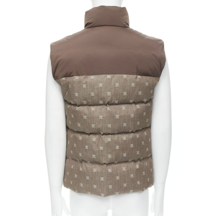 FENDI script FF Zucca monogram jacquard cotton down puffer vest jacket EU46