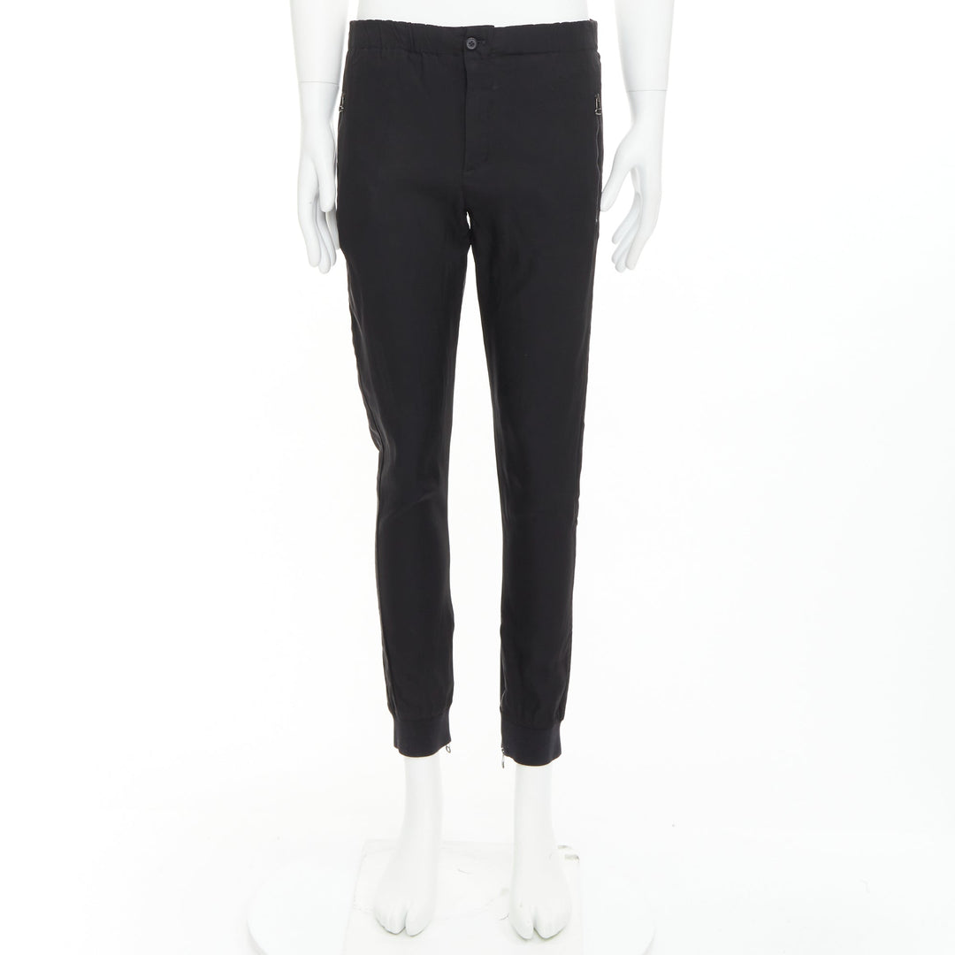 LANVIN black silver zip pocket mid waist tapered jogger pants FR46 S