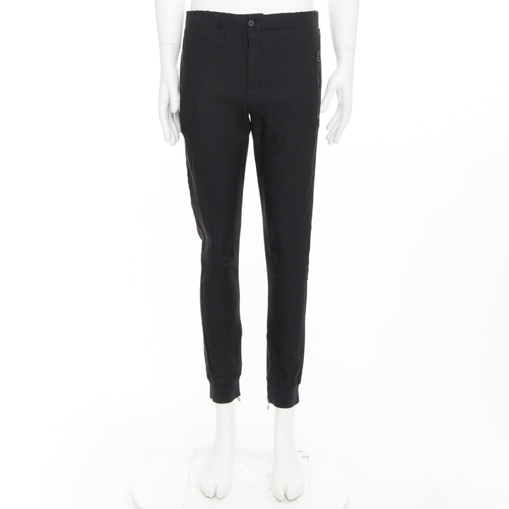 LANVIN black silver zip pocket mid waist tapered jogger pants FR46 S