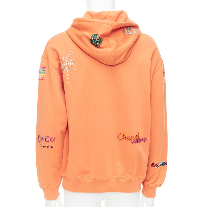 CHANEL Pharrell Williams 19D orange lesage crystal embroidered hoodie M