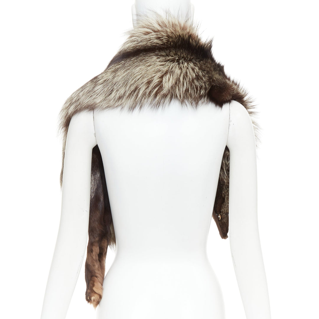 Brown silver ombre genuine fur animal scarf stole