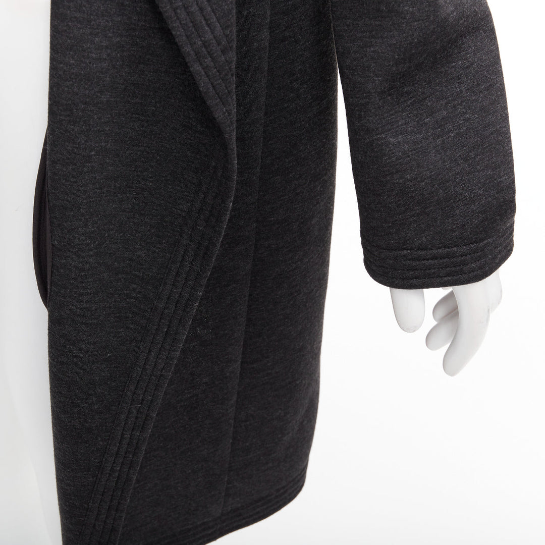 DONNA KARAN dark grey viscose quilted waterfall drape front coat US14 XXL