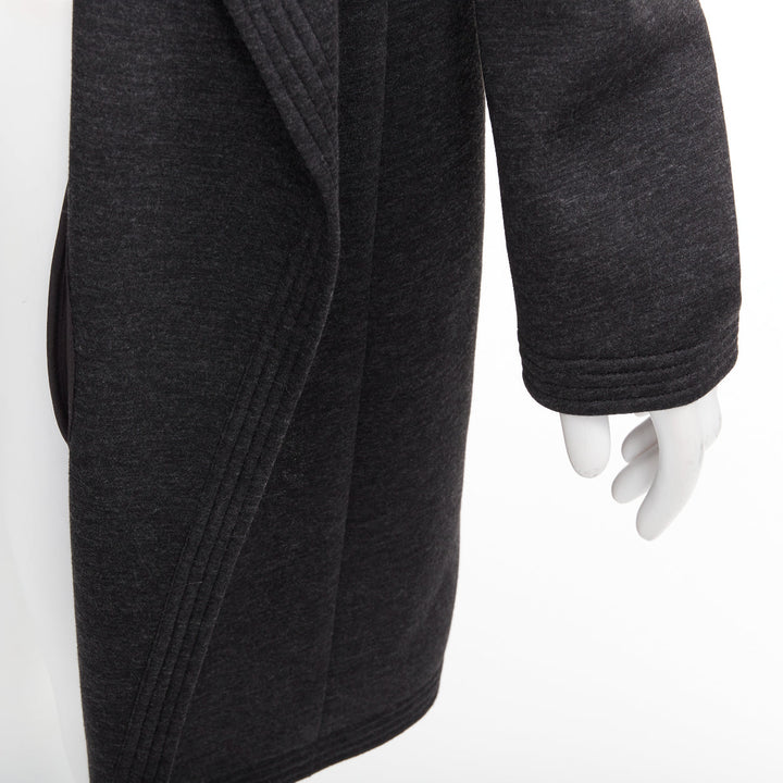 DONNA KARAN dark grey viscose quilted waterfall drape front coat US14 XXL
