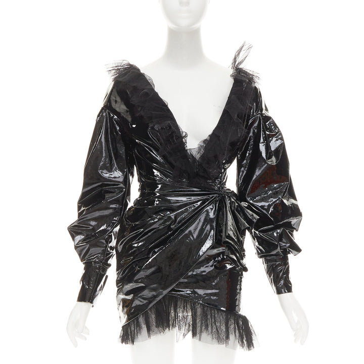 rare ALEXANDRE VAUTHIER COUTURE AW2018 Runway black PVC tulle lace mini dress