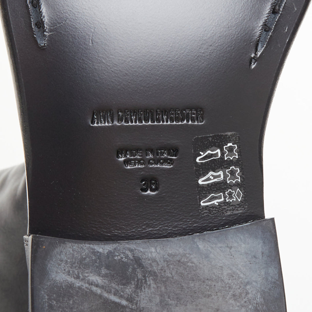 ANN DEMEULEMEESTER black leather silver multi buckles over the knee boots EU38