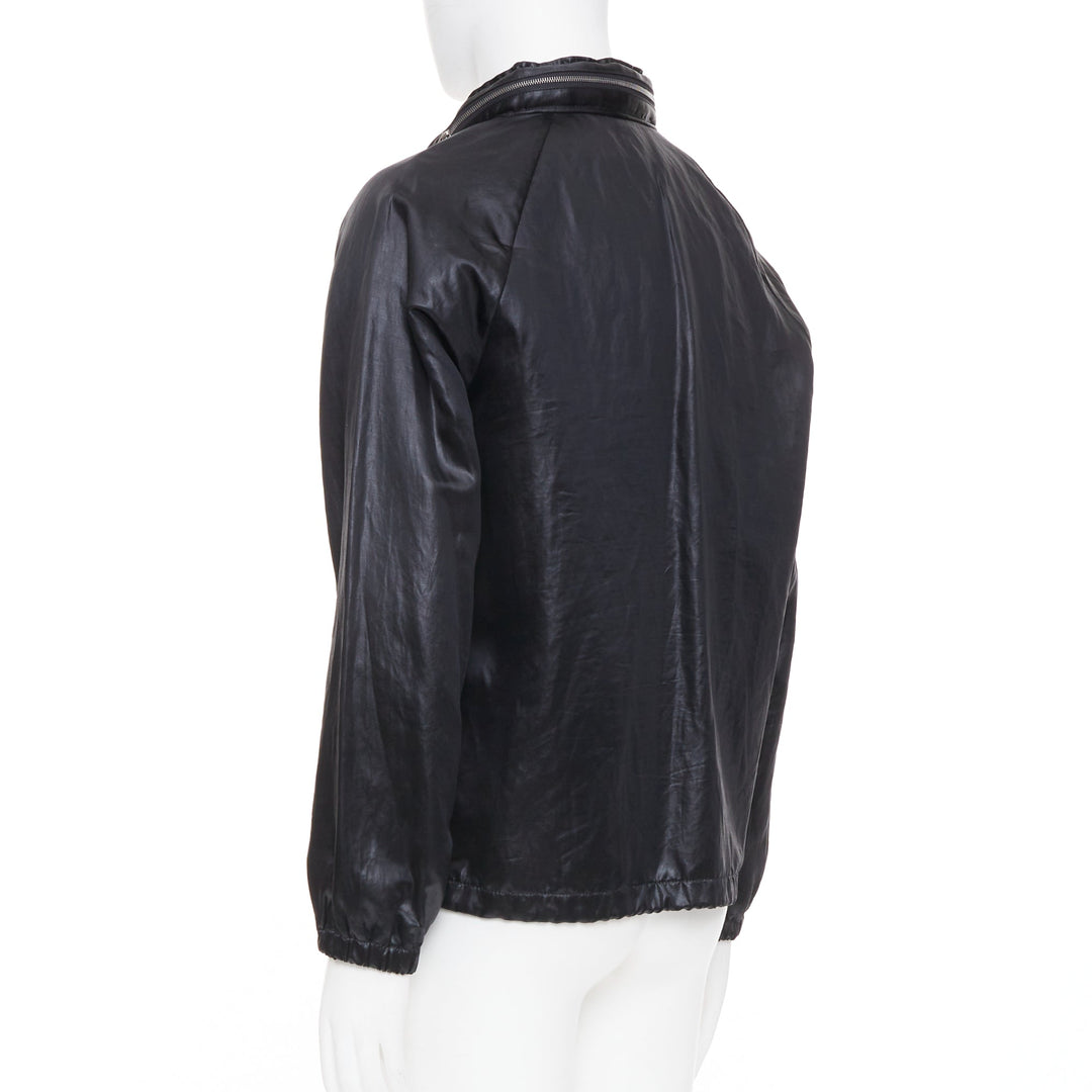 SAINT LAURENT 2018 crinkled coated drawstring zip up blouson jacket FR 46 S